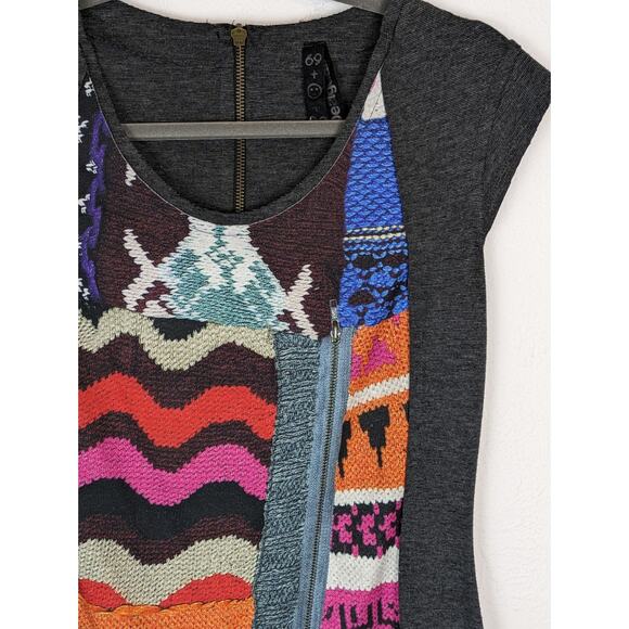 Desigual Dress Printed Knit Sweater Zipper Boho Quirky Colorful Gray Size M - Picture 6 of 15